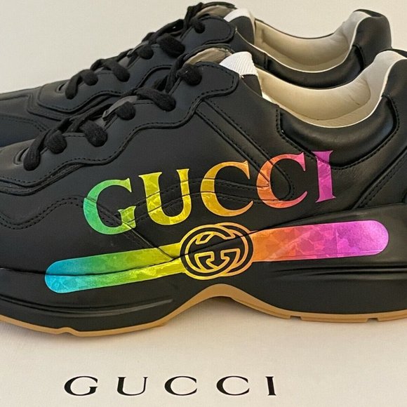 Size 7.5 G - Gucci Rhyton Cosmic Rainbow Black Leather Sneaker - Picture 4 of 9
